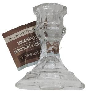 Luminessence Glass Candlestick Holder 3.4x4 Clear Decorative Taper Candle Stand